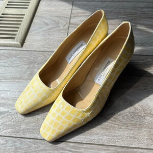 Vintage Liz Claiborne Yellow  Gold Croc Giraffe Patern Patent Leather Heels